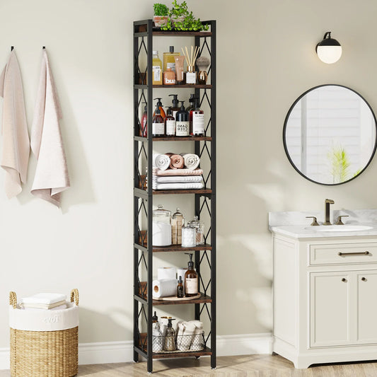 7-Tier Extra Tall Narrow Bookshelf for Small Spaces