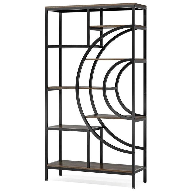 8-Tier Rustic Geometric Bookcase with Metal Frame - Luvasmr