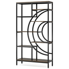 8-Tier Rustic Geometric Bookcase with Metal Frame
