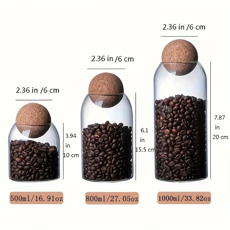 3-Piece Glass Storage Jar Set with Ball Cork Lids - Luvasmr