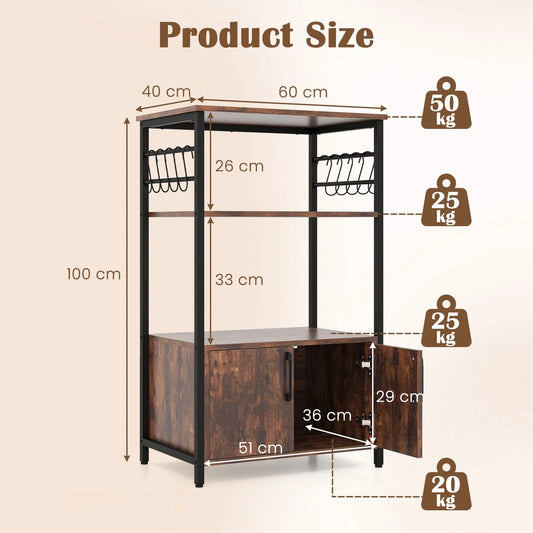 3-Tier Industrial Kitchen Bakers Rack with Cabinet