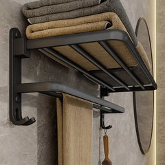 Matte Black Folding Wall-Mount Aluminium Towel Rack with Hook