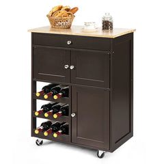 3-Tier Rolling Kitchen Trolley with Wine Rack