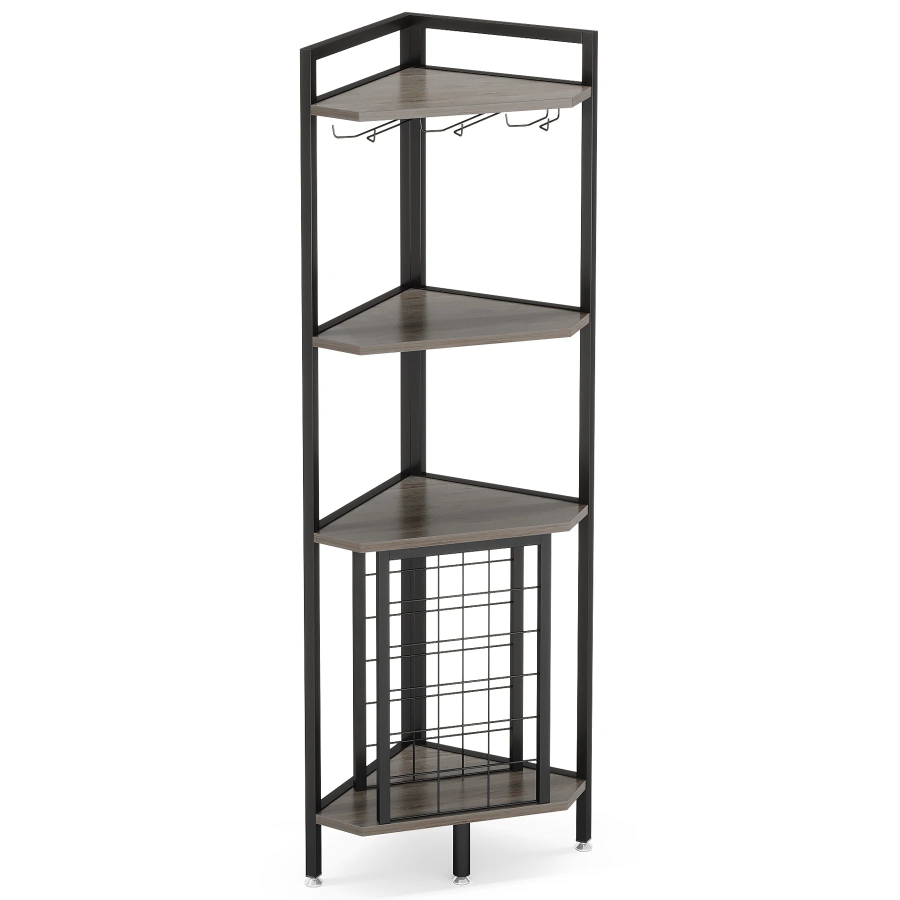 4-Tier Corner Wine Rack with Glass Holder and Storage Shelves - Luvasmr