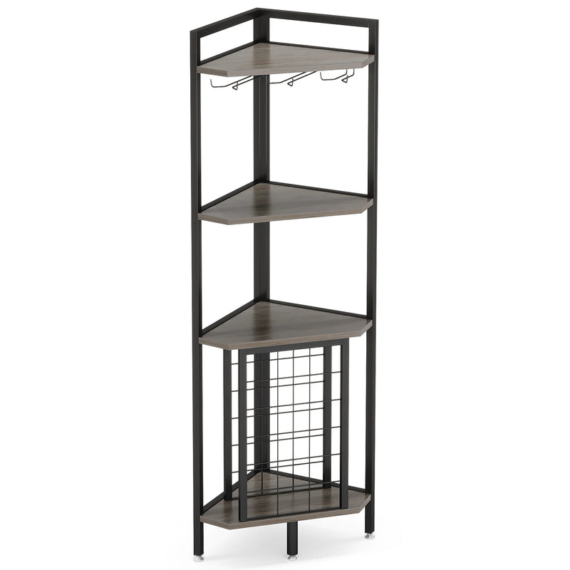 4-Tier Corner Wine Rack with Glass Holder and Storage Shelves - Luvasmr