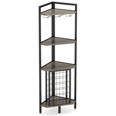 4-Tier Corner Wine Rack with Glass Holder and Storage Shelves