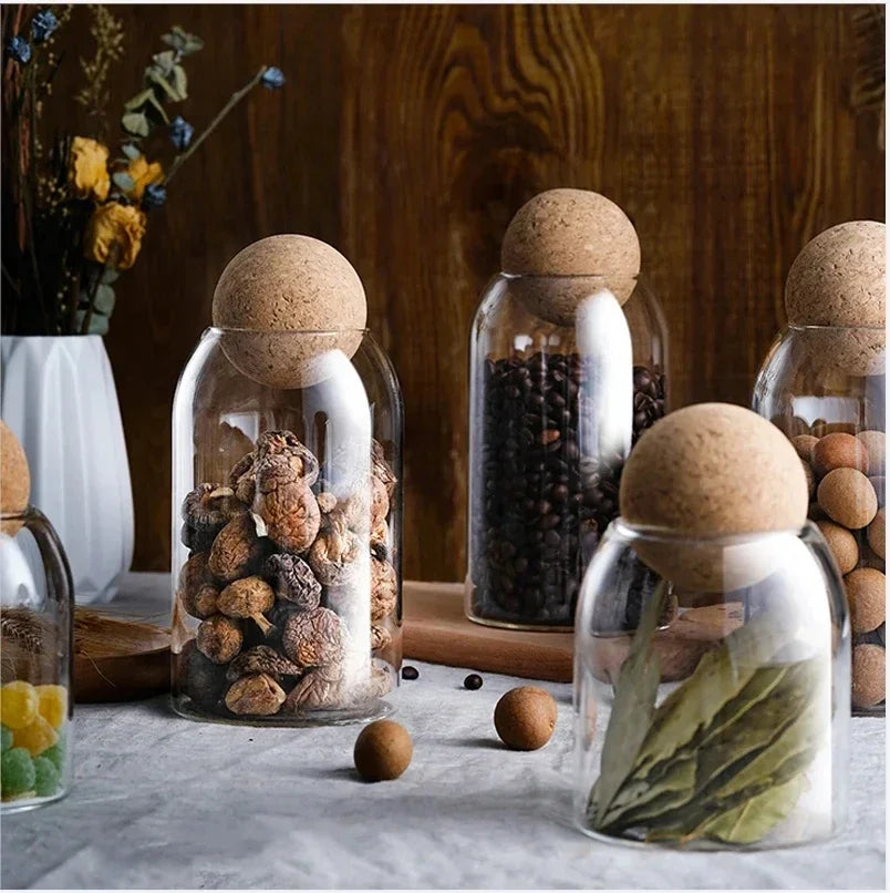 Clear Glass Storage Jar with Cork Lid Airtight Canister - Luvasmr