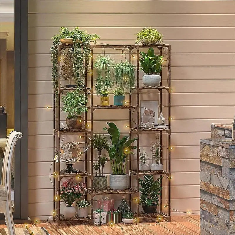 Brown Multi-Tier Wood Plant Stand Flower Display Shelf
