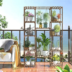 Brown Multi-Tier Wood Plant Stand Flower Display Shelf