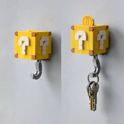 Building Blocks Keychain Set Creative Toy with question mark design and key hook for versatile fun and organization.