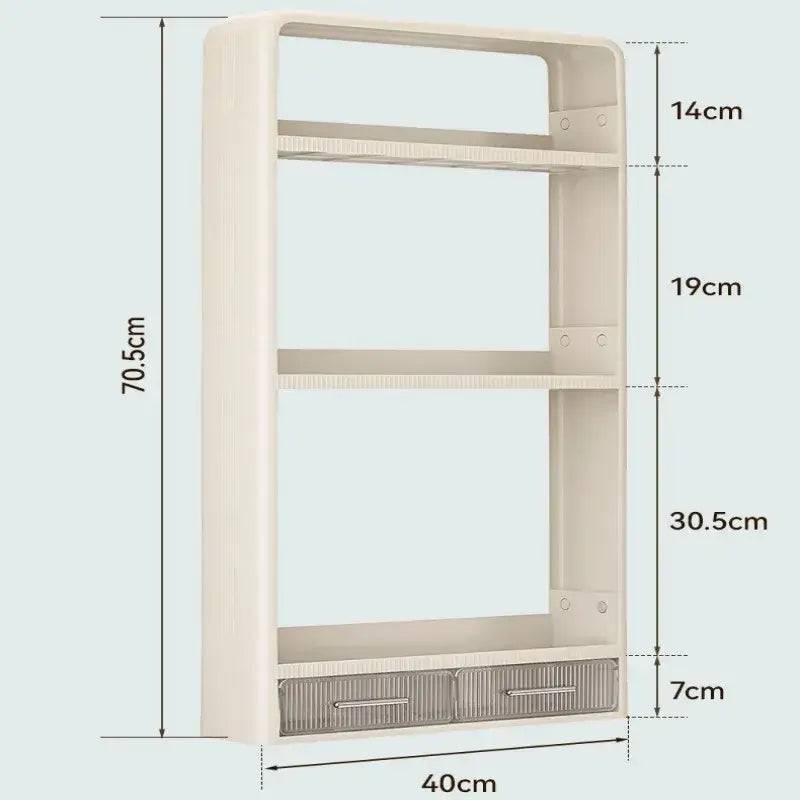 Wall mounted kitchen rack with drawer, large capacity, dimensions: 70.5cm x 40cm, space-saving design for kitchen organization.