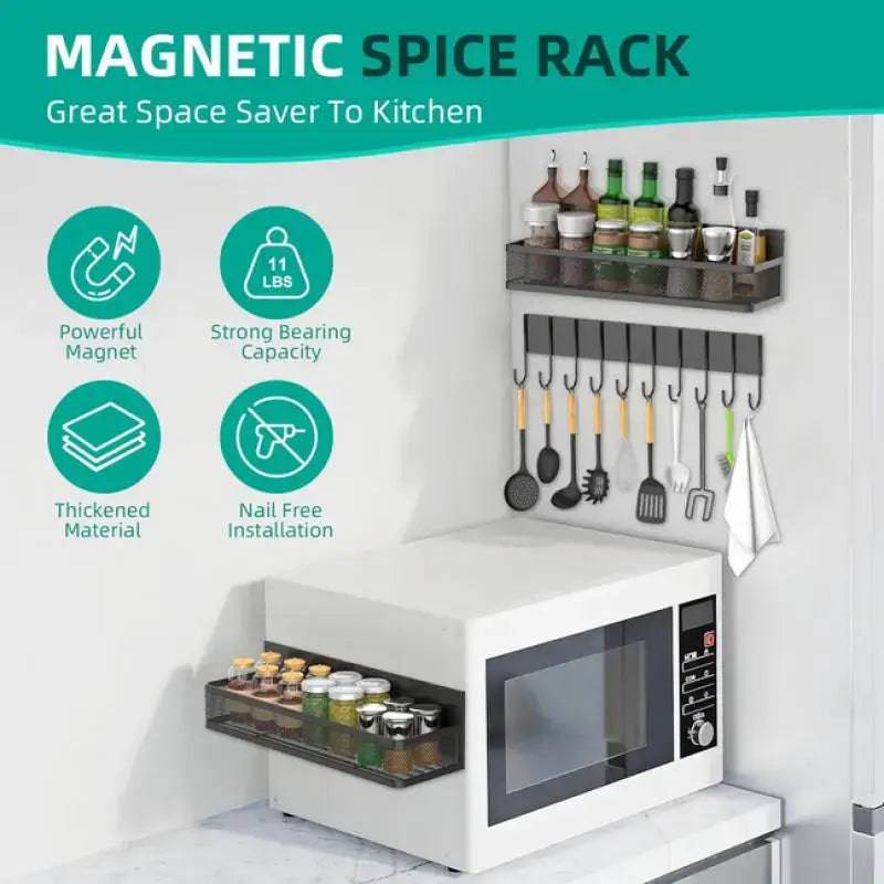 Magnetic Spice Rack Magnetic Rack for Refrigerator Spice Organizer with 8 Hook Rack Magnetic Shelfs |  | Luvasmr - Satisfyingly Organised