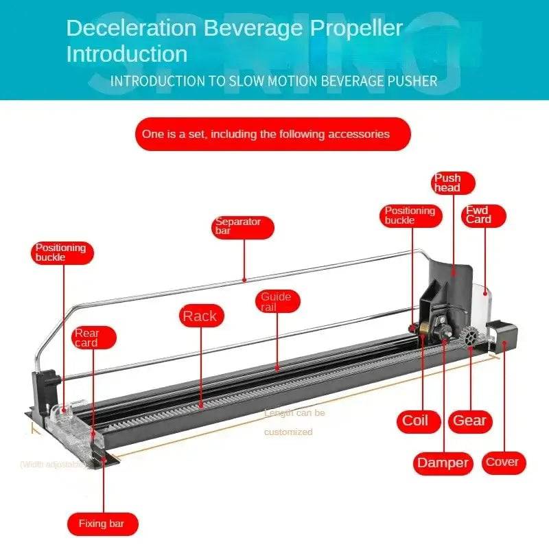 Drink Organizer Dispenser Spring Push Can Shelf Pusher Adjustable Width Soda Can Bottle Pusher E-shaped Glide for Kitchen Fridge |  | Luvasmr - Satisfyingly Organised