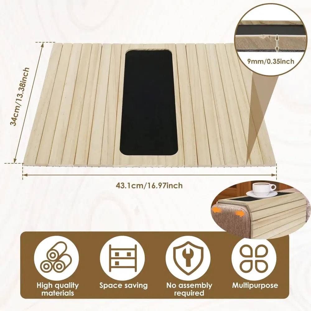 Couch Cup Holder Bamboo Wood Sofa Armrest Tray Foldable Sofa Cup Holder Anti-Slip Couch Arm Cup Holder Sofa Side Storage Tray |  | Luvasmr - Satisfyingly Organised