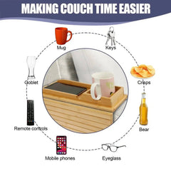 Couch Cup Holder Bamboo Wood Sofa Armrest Tray Foldable Sofa Cup Holder Anti-Slip Couch Arm Cup Holder Sofa Side Storage Tray |  | Luvasmr - Satisfyingly Organised