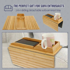 Couch Cup Holder Bamboo Wood Sofa Armrest Tray Foldable Sofa Cup Holder Anti-Slip Couch Arm Cup Holder Sofa Side Storage Tray |  | Luvasmr - Satisfyingly Organised