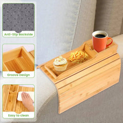 Couch Cup Holder Bamboo Wood Sofa Armrest Tray Foldable Sofa Cup Holder Anti-Slip Couch Arm Cup Holder Sofa Side Storage Tray |  | Luvasmr - Satisfyingly Organised