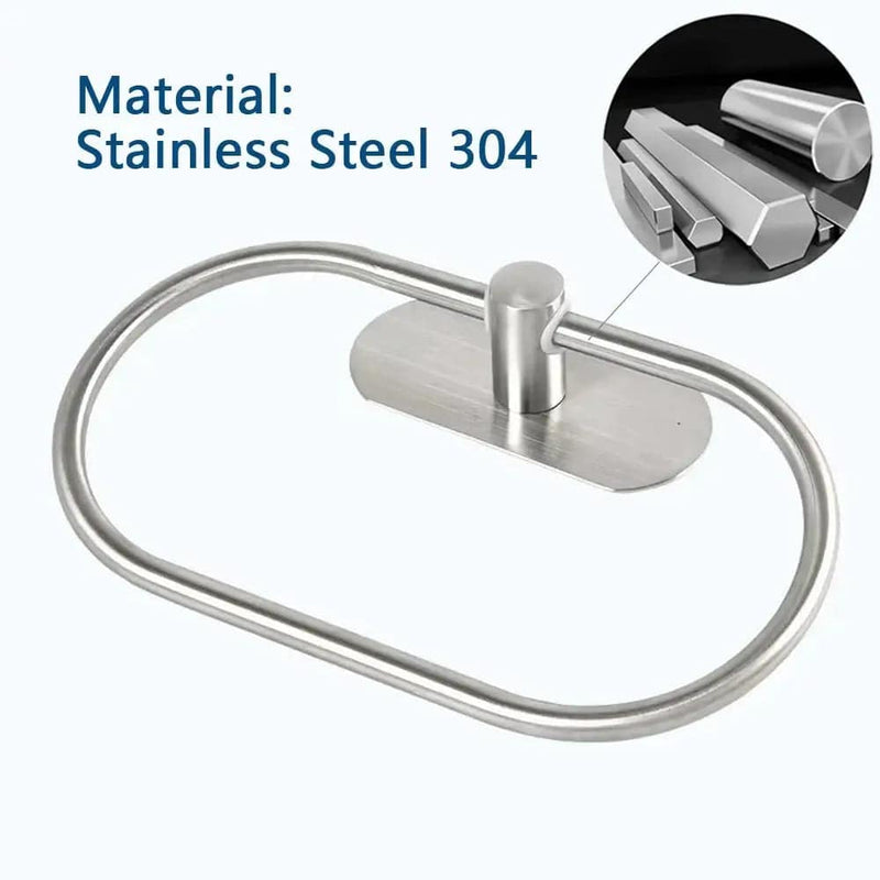 Stainless steel 304 towel holder with sleek oval design for modern bathrooms and kitchens.
