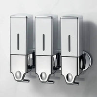 Wall Mounted Manual Soap Dispenser set with three 500ml compartments for efficient dispensing in kitchens and bathrooms.