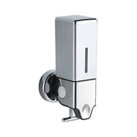 Sleek wall mounted manual soap dispenser with 500ml capacity for bathroom or kitchen use.