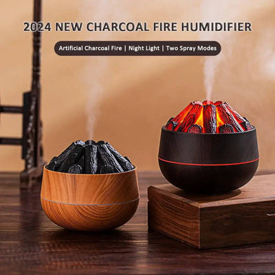 2024 New 300ML Artificial Charcoal Fire Air Humidifier Aroma Diffuser Mist Sprayer Mini Diffuser with Night Light for Home | Bathroom | Luvasmr - Satisfyingly Organised
