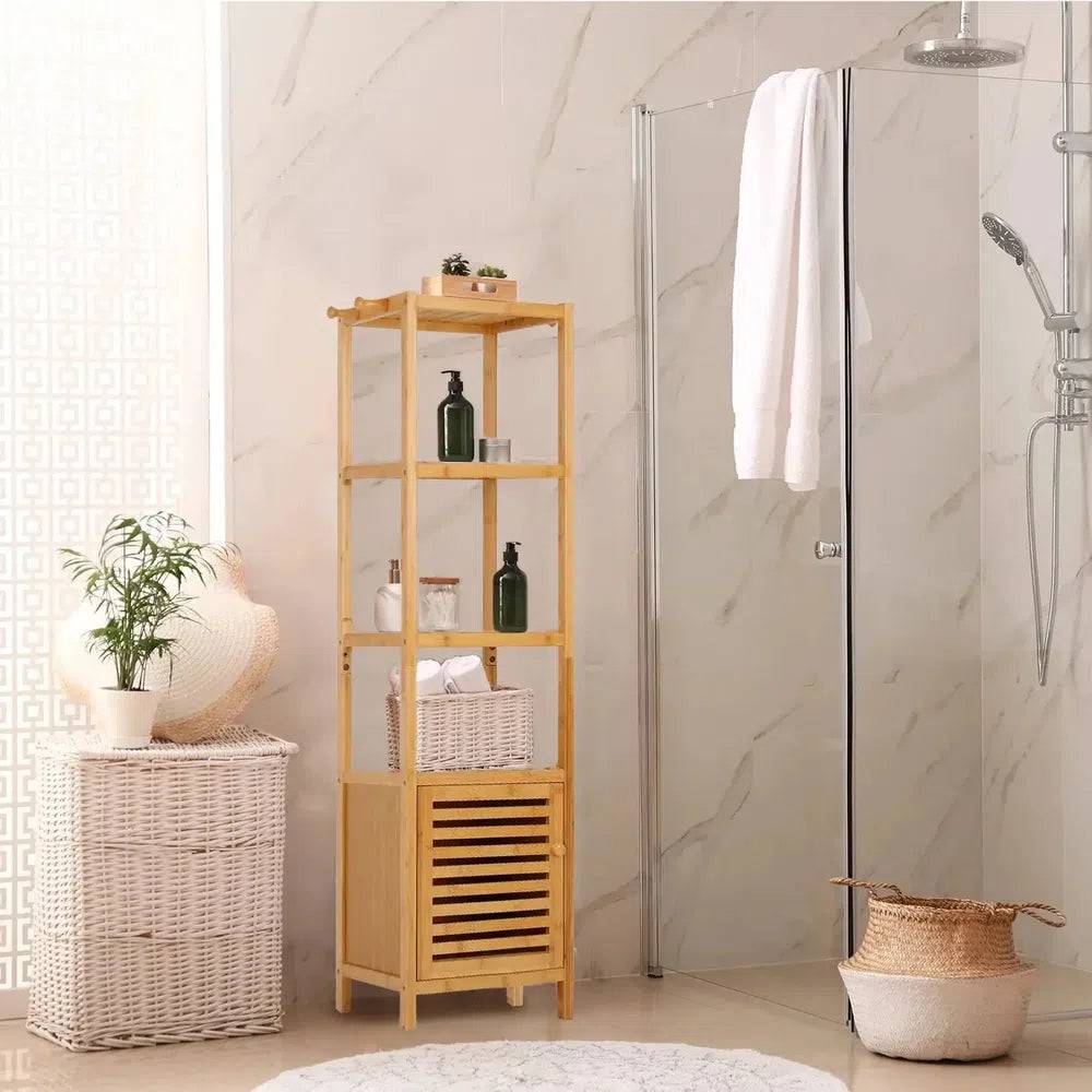Tall Slim Bamboo Storage Cabinet | Bathroom | Luvasmr - Satisfyingly Organised
