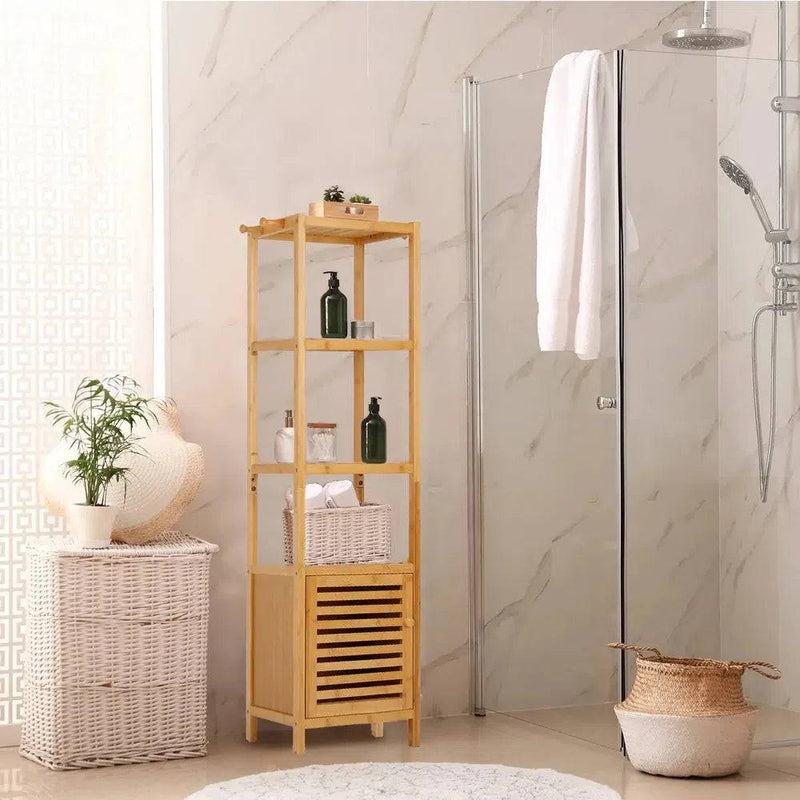 Tall Slim Bamboo Storage Cabinet | Bathroom | Luvasmr - Satisfyingly Organised