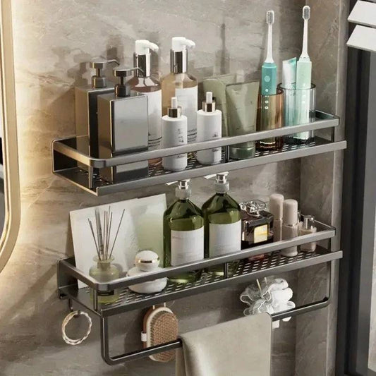 No-Drill Bathroom Shelf with Towel Rack | Bathroom | Luvasmr - Satisfyingly Organised