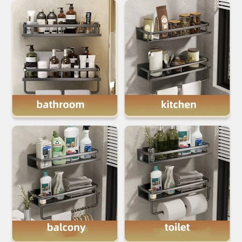 No-Drill Bathroom Shelf with Towel Rack | Bathroom | Luvasmr - Satisfyingly Organised