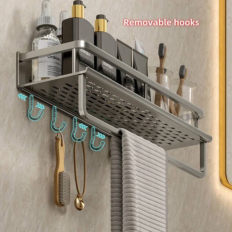 No-Drill Bathroom Shelf with Towel Rack | Bathroom | Luvasmr - Satisfyingly Organised