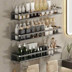 No-Drill Bathroom Shelf with Towel Rack | Bathroom | Luvasmr - Satisfyingly Organised