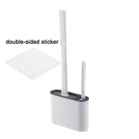 Wall mounted toilet brush with silicone holder and double-sided sticker for easy installation and modern bathroom decor.