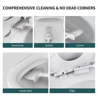Different angles showing comprehensive cleaning capabilities of a wall-mounted toilet brush to eliminate hard-to-reach spots.