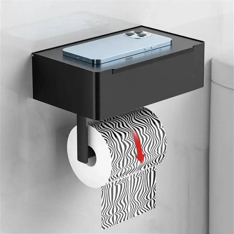 Bathroom Paper Box Storage Holder Wipes Dispenser Black Phone Storage Shelf Wall Mounted Tissue Paper Rack Toilet Roll Holder | Bathroom | Luvasmr - Satisfyingly Organised