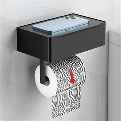 Bathroom Paper Box Storage Holder Wipes Dispenser Black Phone Storage Shelf Wall Mounted Tissue Paper Rack Toilet Roll Holder | Bathroom | Luvasmr - Satisfyingly Organised