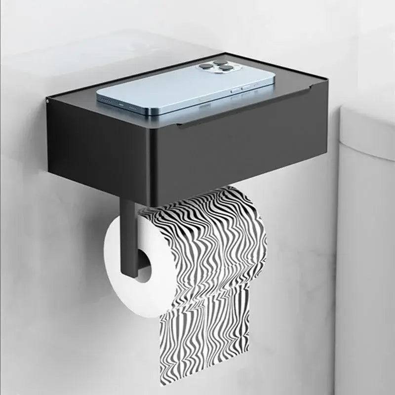 Bathroom Paper Box Storage Holder Wipes Dispenser Black Phone Storage Shelf Wall Mounted Tissue Paper Rack Toilet Roll Holder | Bathroom | Luvasmr - Satisfyingly Organised