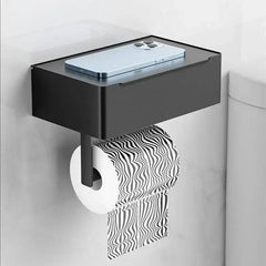 Bathroom Paper Box Storage Holder Wipes Dispenser Black Phone Storage Shelf Wall Mounted Tissue Paper Rack Toilet Roll Holder | Bathroom | Luvasmr - Satisfyingly Organised
