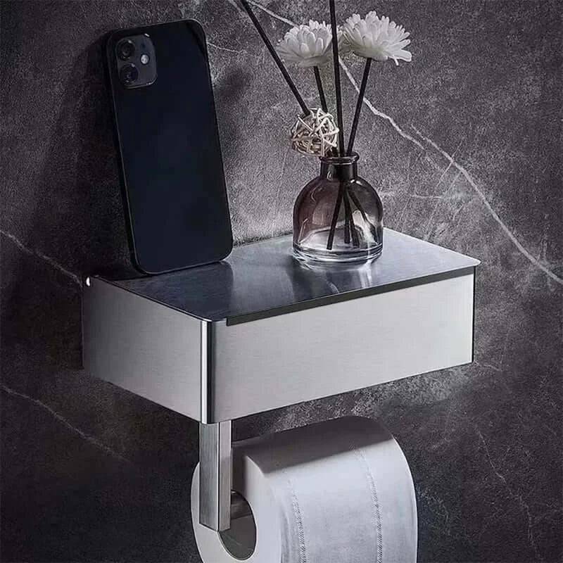 Bathroom Paper Box Storage Holder Wipes Dispenser Black Phone Storage Shelf Wall Mounted Tissue Paper Rack Toilet Roll Holder | Bathroom | Luvasmr - Satisfyingly Organised