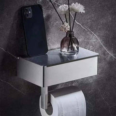 Bathroom Paper Box Storage Holder Wipes Dispenser Black Phone Storage Shelf Wall Mounted Tissue Paper Rack Toilet Roll Holder | Bathroom | Luvasmr - Satisfyingly Organised