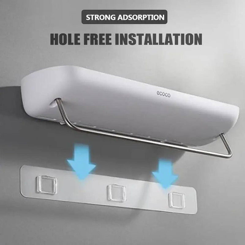 Wall-Mounted Shampoo Storage Rack with Towel Bar | Bathroom | Luvasmr - Satisfyingly Organised