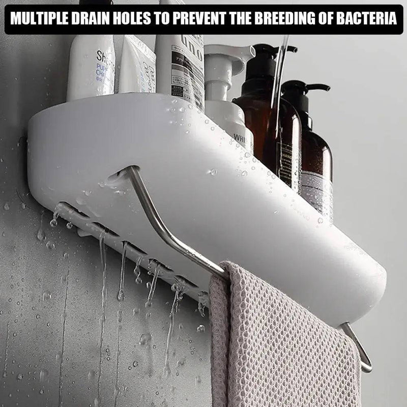 Wall-Mounted Shampoo Storage Rack with Towel Bar | Bathroom | Luvasmr - Satisfyingly Organised