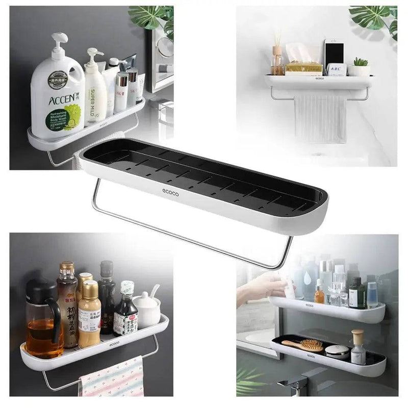 Wall-Mounted Shampoo Storage Rack with Towel Bar | Bathroom | Luvasmr - Satisfyingly Organised