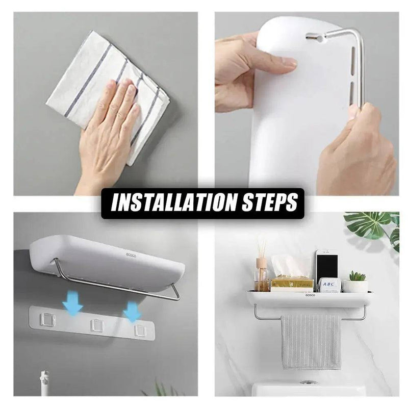 Wall-Mounted Shampoo Storage Rack with Towel Bar | Bathroom | Luvasmr - Satisfyingly Organised