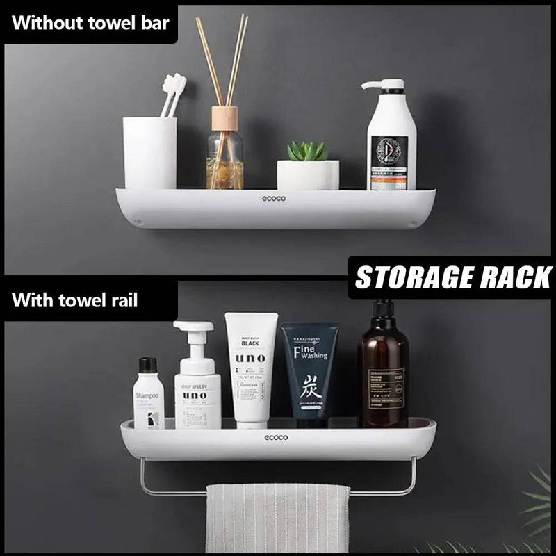Wall-Mounted Shampoo Storage Rack with Towel Bar | Bathroom | Luvasmr - Satisfyingly Organised