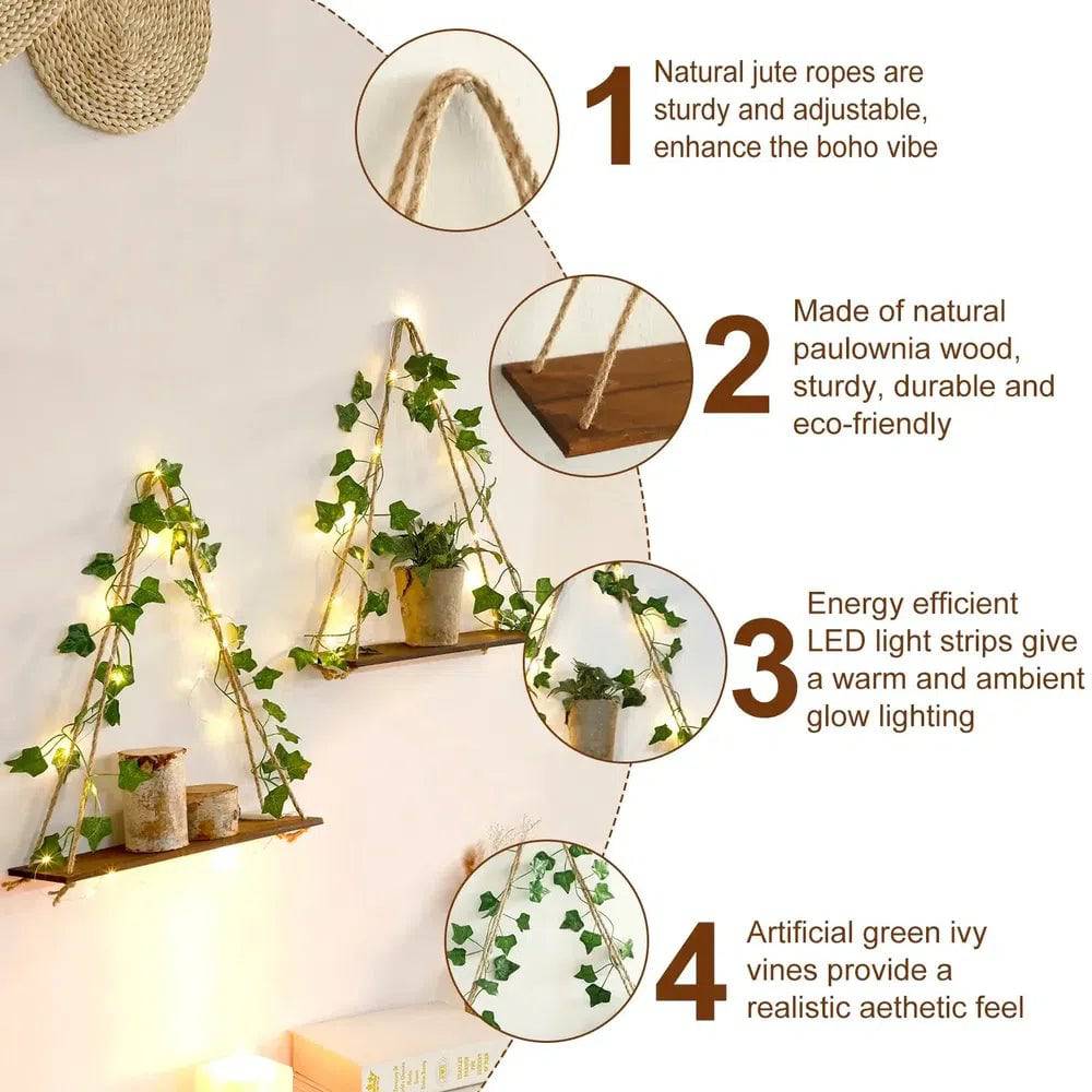 Artificial Ivy LED Floating Wall Shelf | Bedroom | Luvasmr - Satisfyingly Organised
