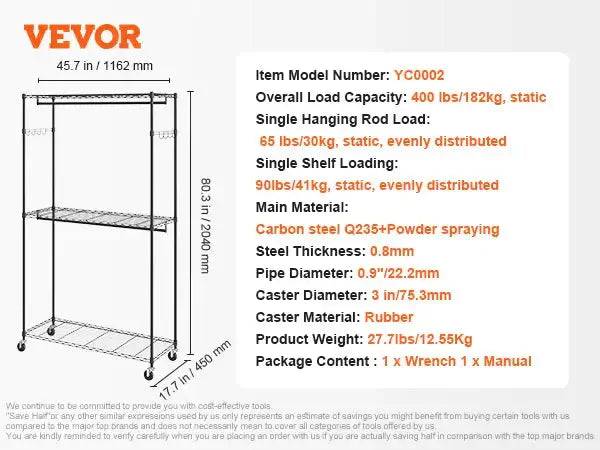 Heavy Duty Rolling Garment Rack | Bedroom | Luvasmr - Satisfyingly Organised