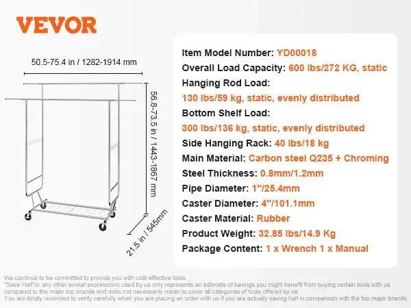 Heavy Duty Rolling Garment Rack | Bedroom | Luvasmr - Satisfyingly Organised