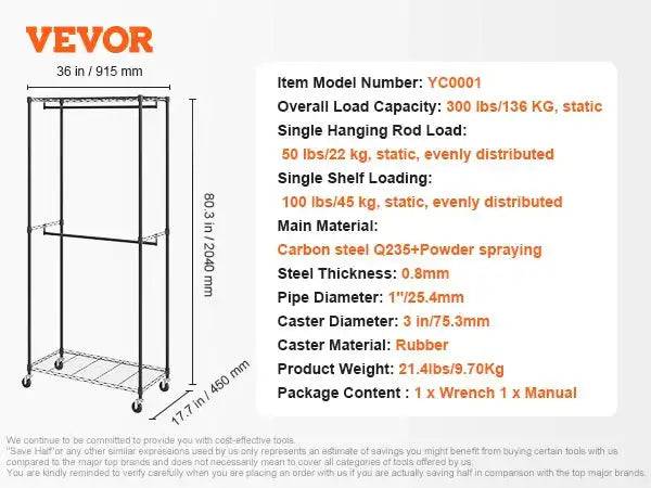 Heavy Duty Rolling Garment Rack | Bedroom | Luvasmr - Satisfyingly Organised