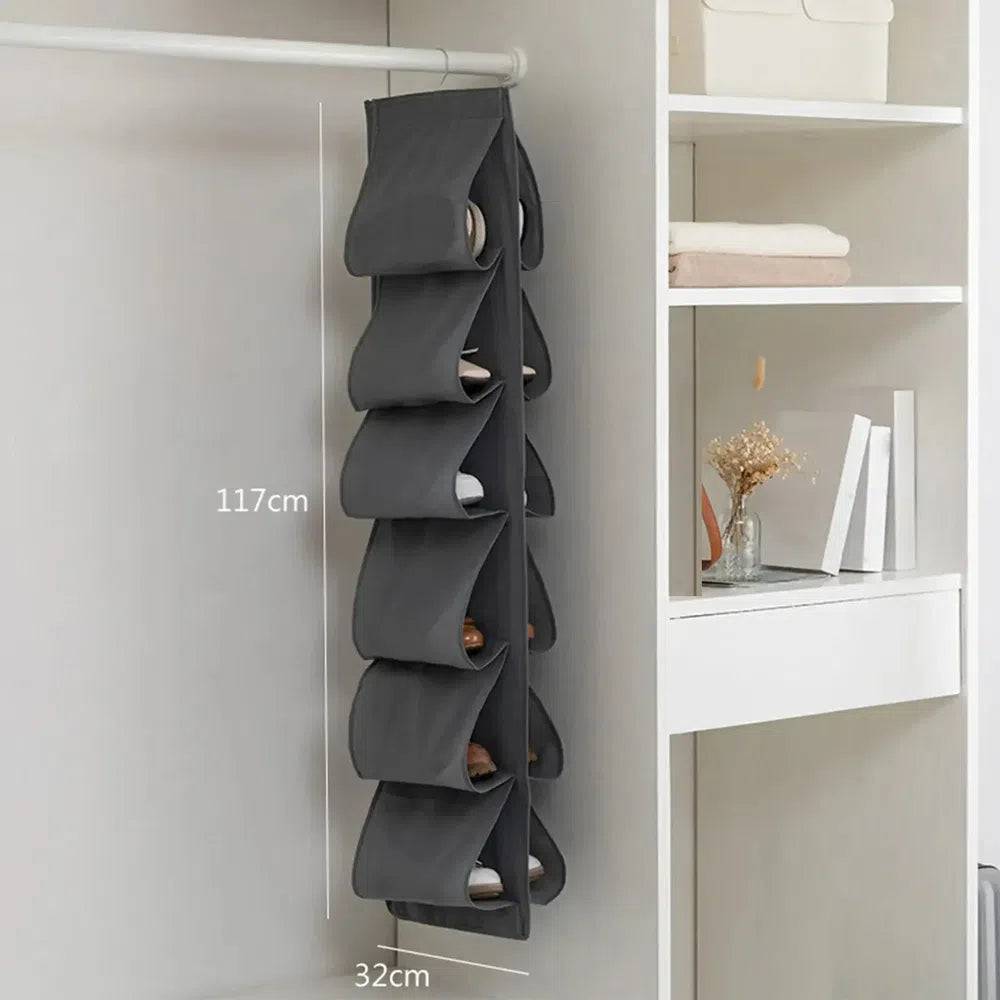 6 Layer Hanging Storage Bag Shoes Rack Storage Shoes Hanger Clothes Organizer Hanging Pocket Organizer Foldable Space Saving | Bedroom | Luvasmr - Satisfyingly Organised