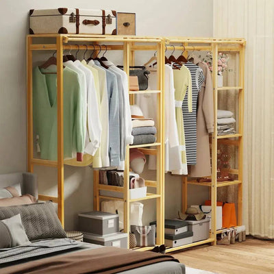 Bamboo Garment Rack with Shelves and Curtain | Bedroom | Luvasmr - Satisfyingly Organised